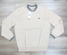 NEW 2026 LACOSTE MENS STRIPED COTTON JERSEY SWEATER 4 MEDIUM BEIGE TAN SHIRT