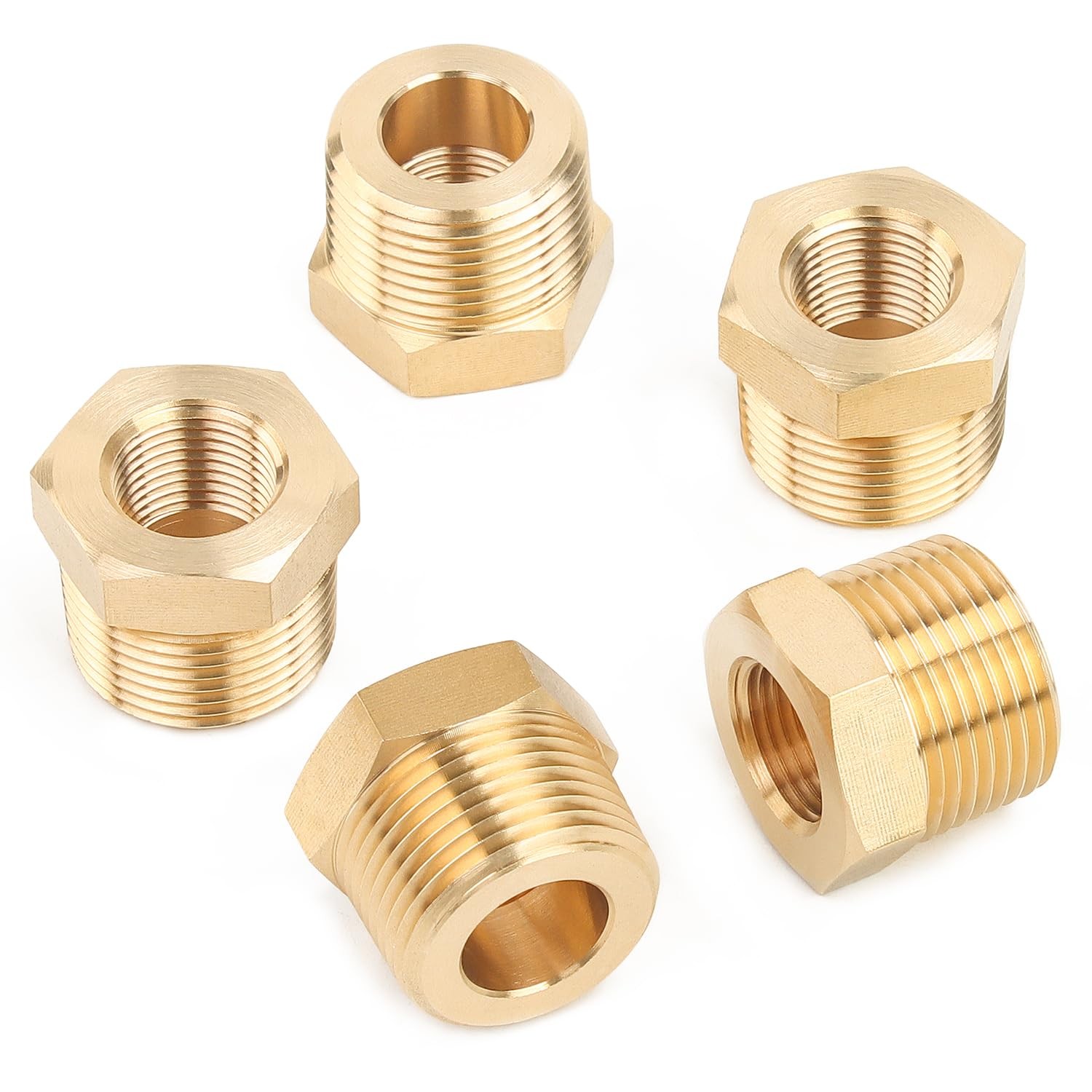 LTWFITTING Brass Pipe Hex Bushing 3/4" Male x 3/8" Female NPT, Pack of 5