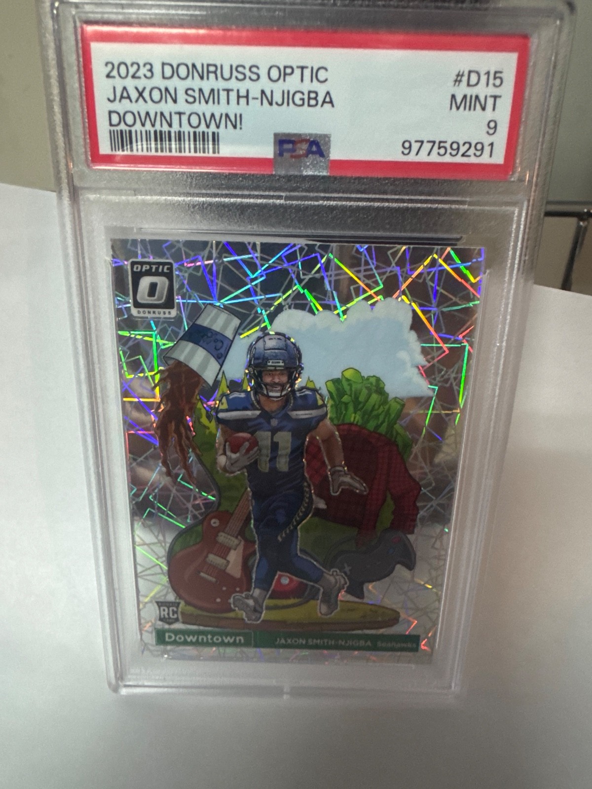 PSA 9 - 2023 Optic Jaxon Smith-Njigba D15 Downtown Holo SSP NFL Seattle Seahawks