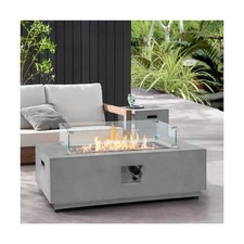 42inch Rectangle Concrete Fire Pit Table with Propane Tank Cover Wind Guard -...