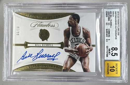 Bill Russell 2019 Panini Flawless Gold Distinguished Auto 6/10 BGS 8.5/10