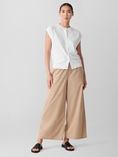 Eileen Fisher Washed Organic Cotton Poplin Wide-Leg Pant - BISCUIT