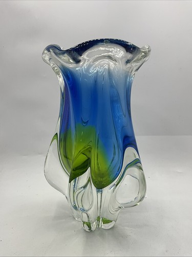 Chribska Blue And Green Vase By Josef Hospodka Vintage (SN) - Picture 13 of 24