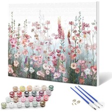 Blumen Malen nach Zahlen Set f&uuml;r Erwachsene - DIY Leinwand Gem&auml;lde mit Rahmen