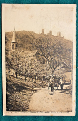 Les Vosges Pittoresques Drei Ecken near Haussim France Horse Cart View Postcard,