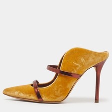 Malone Souliers Maureen Size 36 YellowBronze Leather and Velvet Mules