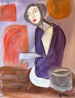 Original Acrylic Woman Kneeling Purple Portrait 11x14 Canvas Painting Expressist