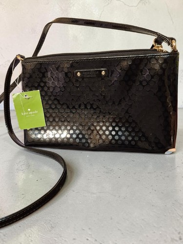 kate spade Amy Beale Street Black Patent Dot Crossbody with Gold Hardware NWT