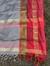 Vintage Indian Silk Sari Fabric Textile 240x42 Red Gold Zari Border Paisley