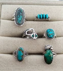 Lot of 6 Vintage Sterling Silver Native American Navajo or Zuni Turquoise Rings