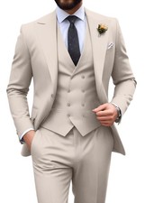Men's Suit Slim Fit 3 Piece Tuxedo Formal Wedding Casual Suits Champagne XL