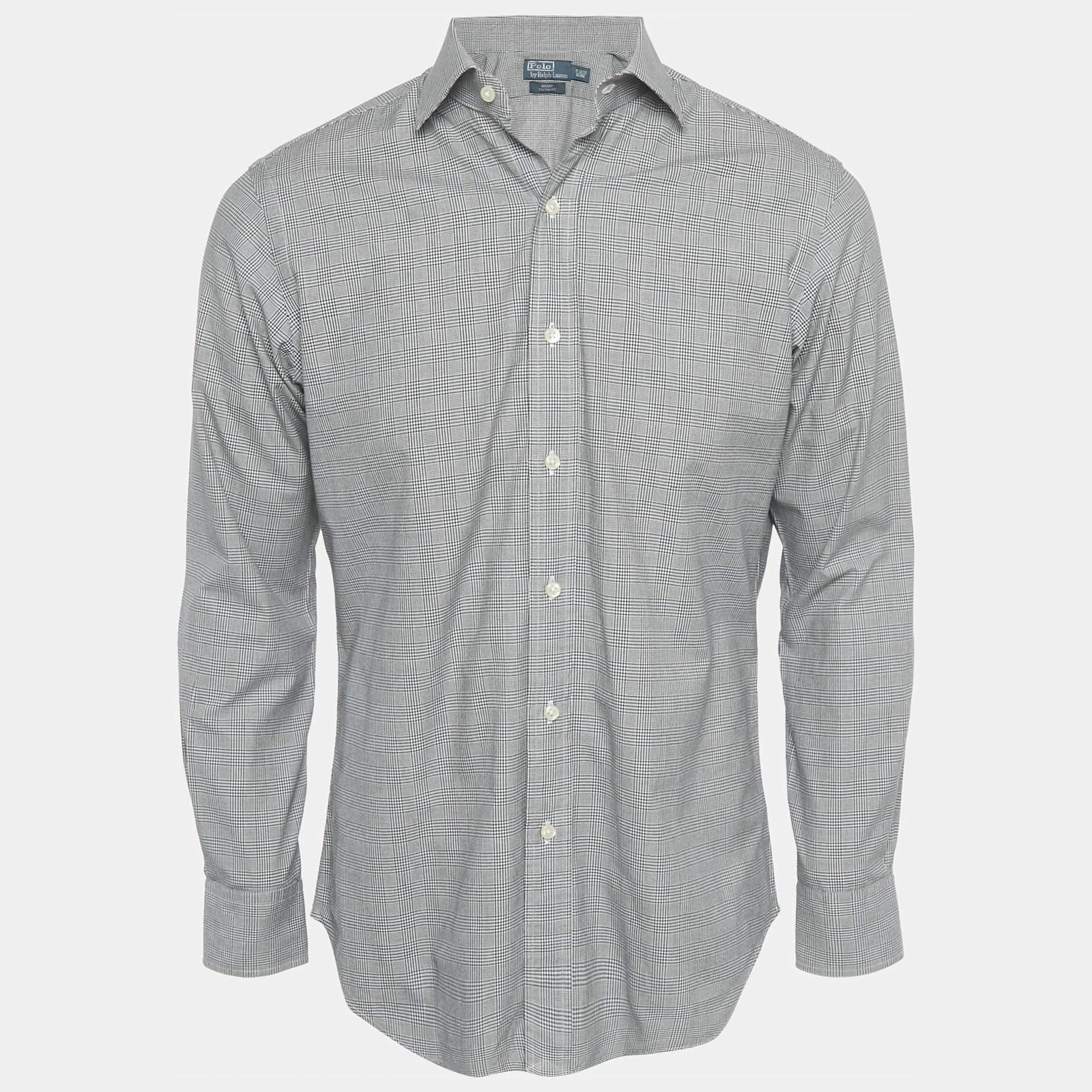 Polo Ralph Lauren Black White Checkered Cotton Regent Custom Fit Shirt S