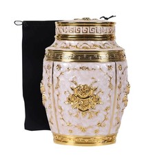 Medium Urn for Human Ashes - Rose Flower Cremation - Gold