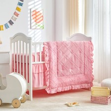 Tufted Ruffle Crib Bedding Set 3 Pieces Baby Boho Quilted Comforter with Fitt...