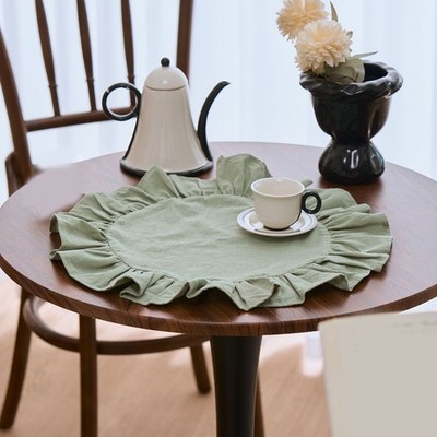 4 Stck. 15 Zoll Runde Tischsets Polyester Baumwollmischung mit Rüsche Tischkante