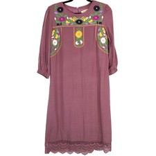 Tea n Rose Mauve Pink Purple Dress Embroidered Floral Lace Womens Small Cottage