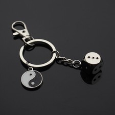 Dice Keychain Keyring Metal Car Clip On Bag Key Ring Key Holder Yin Yang Charm