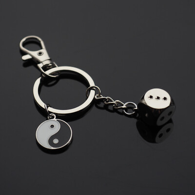 Dice Keychain Keyring Metal Car Clip On Bag Key Ring Key Holder