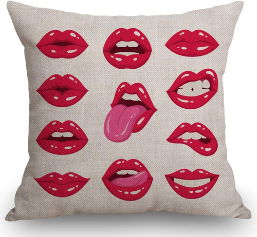 Red Lips Throw Pillow Cover,Sexy Woman'S Lips Decorative Throw Pillow Covers Cot - Picture 10 of 12