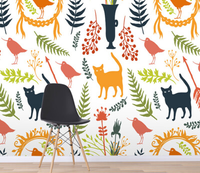 3D Orange Cat ZHU332 Wallpaper Wall Mural Removable Self-adhesive Zoe