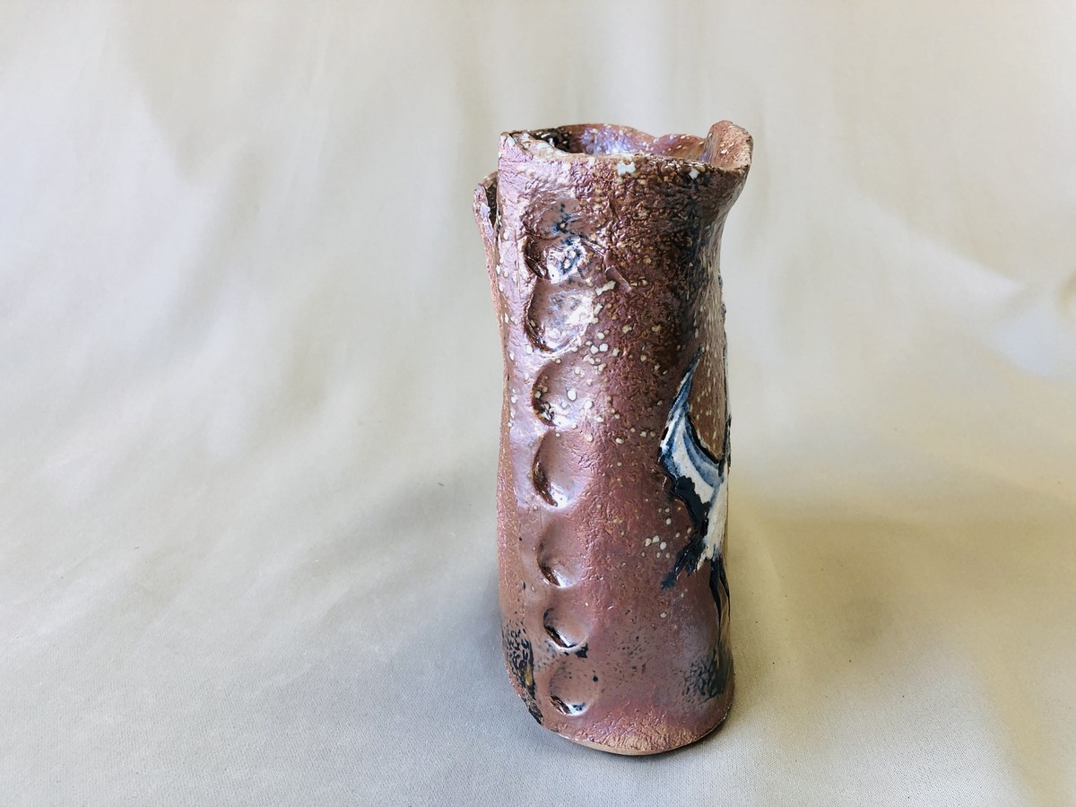 Y4343 FLOWER VASE Seto-ware crane signed box Japan ikebana antique