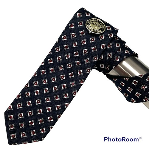 NOS Vtg 50's Timbo Cravat Tie Woven Silk Blue Red NEAT SKINNY Foulard Necktie