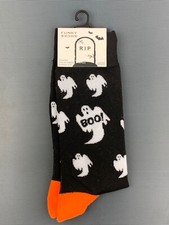 Funky Socks Men s R.I.P. Ghost BOO Crew Socks Black Orange Halloween NWT 6-12