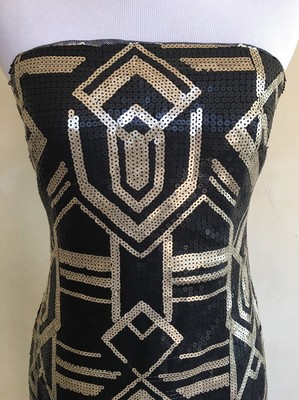 RALPH LAUREN Black Gold Sequin Modern Geometric Strapless