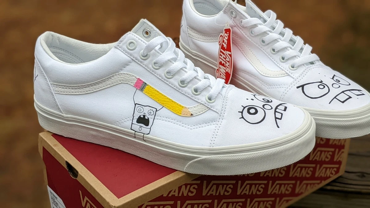 Custom white vans old skool sale