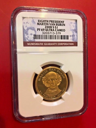 EIGHT PRESIDENT MARTIN VAN BUREN 2008 S DOLLAR NGC PF 69 ULTRA CAMEO