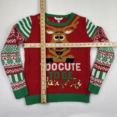 Too Cute To Be Naughty Christmas Sweater Youth S Or Women XS Ugly Sweater Party - Picture 5 of 7