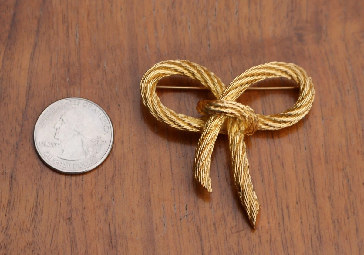 Authentic Vintage Christian Dior Rope Bow Ties Gold Tone Pin Brooch