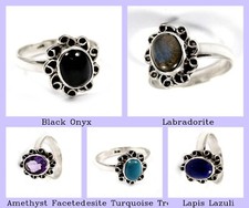 Natural Labradorite Gemstone Jewelry 925 Sterling Silver Band Ring For Girls