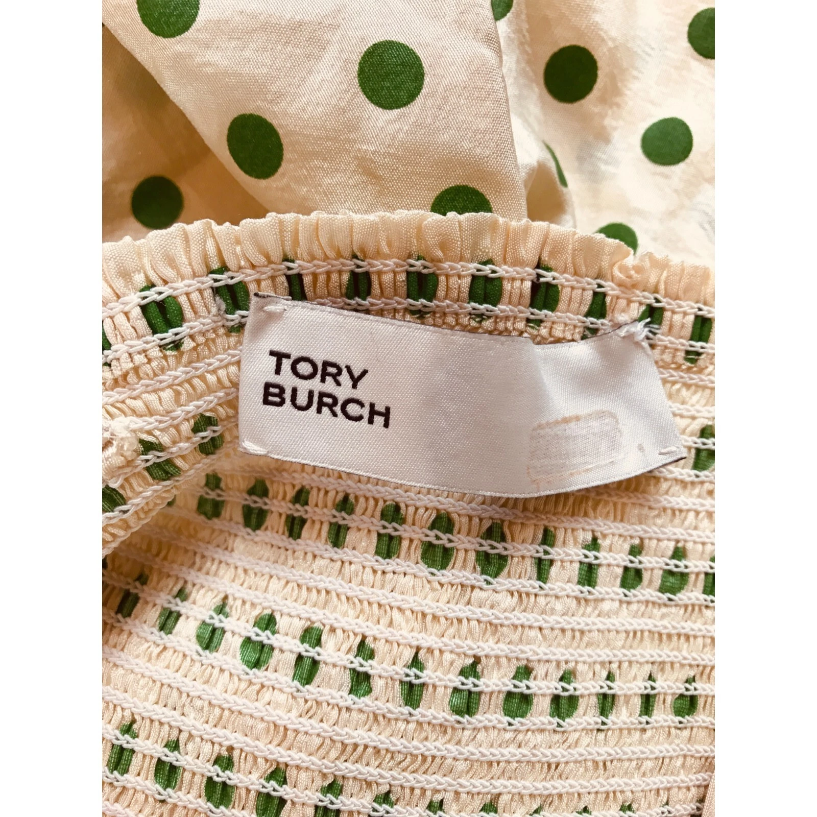 Abito donna Tory Burch spalle scoperte a pois 100% seta taglia 0 corpetto smocked