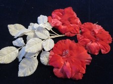 Vintage Millinery Flower Collection Rich Pink 4" Bloom w/White Velvet Leaf H5174