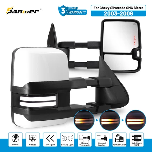 SANOOER White Painted Tow Mirrors Switchback Signal For 03-07 Silverado Sierra