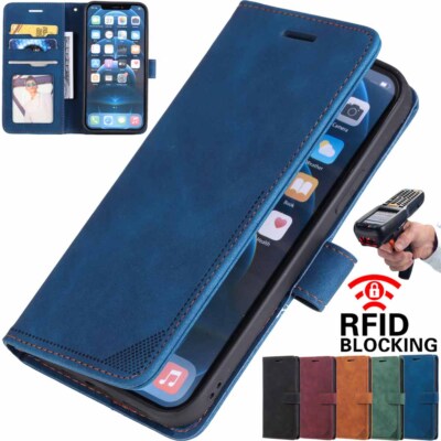 For iPhone 15 14 13 12 11 XS SE 7 8 Plus Wallet Leather Case Cover RFID Blocking