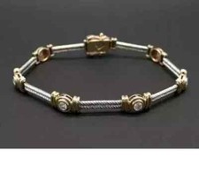 14K Two Tone Gold Plated 2Ct Round Lab-Created Diamond 7.5 Bezel Tennis Bracelet