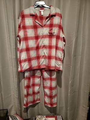 Adonna Piece Pajamas Set Long Sleeve Red White Plaid XXL