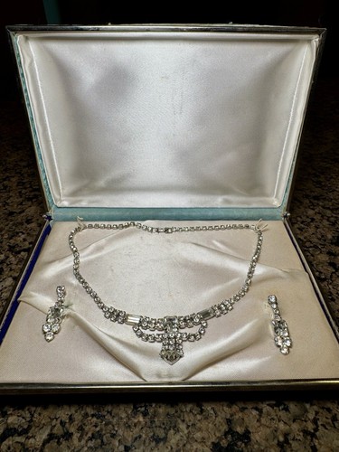 Vintage / Antique Rhinestone Necklace & Earrings Set in Original Box | eBay