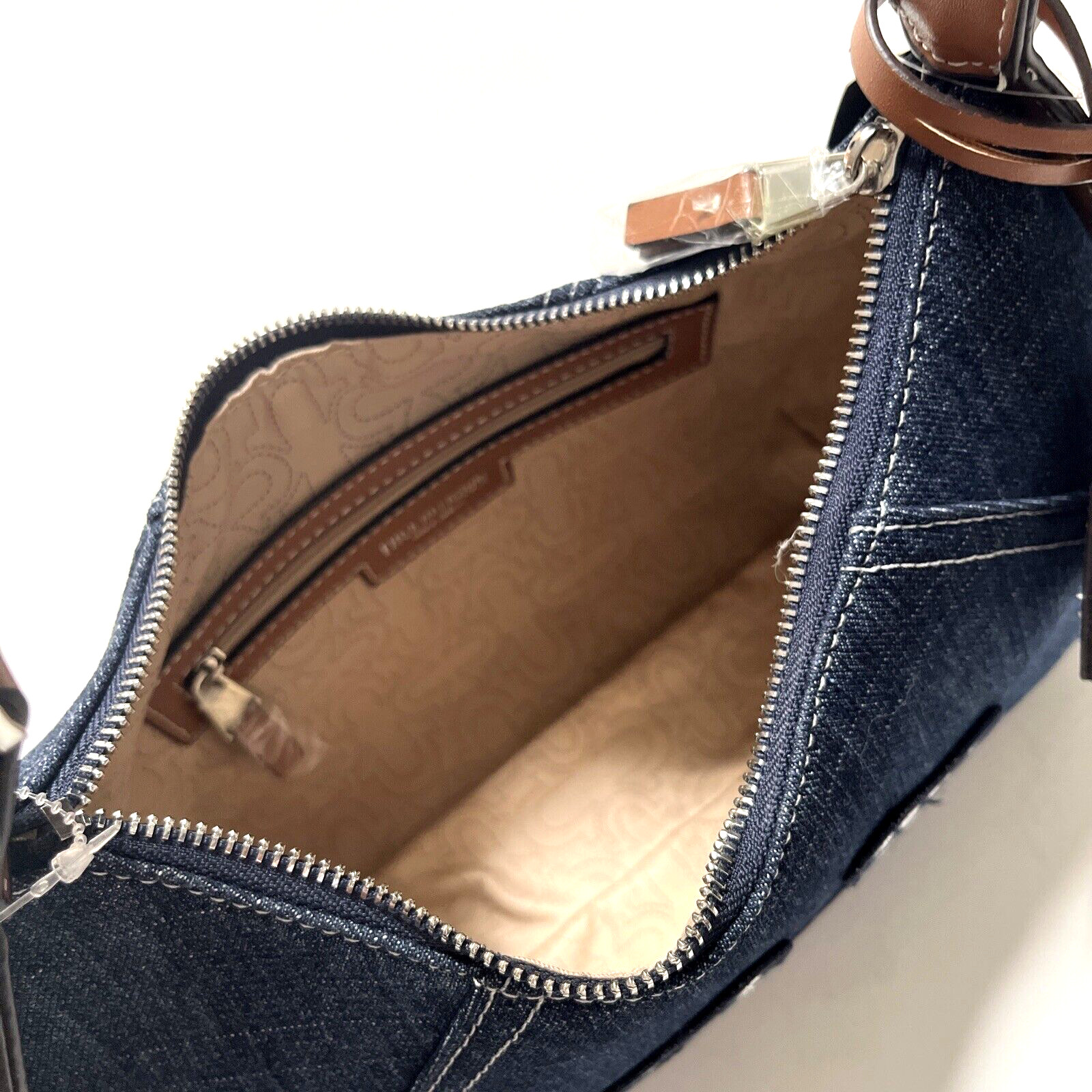 NWT Original TRUE RELIGION Denim Shoulder Bag Embellished Horseshoe Studded Blue image 9