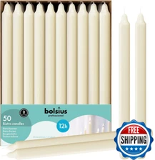 BOLSIUS Ivory Candlesticks Bulk Pack 50 Count - Unscented Dripless 11.5 Inch