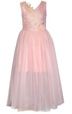 NEW Bonnie Jean Girls Size 10 PINK EMBELLISHED MESH Flower Waist Ballgown Dress