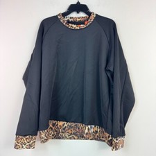Talia Sport Women L Black Cheetah Print Long Sleeve Crewneck Sweatshirt NWT DB82