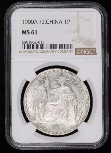 1900A French Indo China Silver PIASTRE NGC MS-61