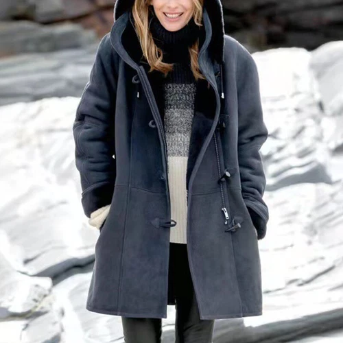 Abrigo largo con capucha forrado de lana para mujer Abrigo invierno cálido Parka Chaqueta Prendas exteriores - Imagen 2 de 16