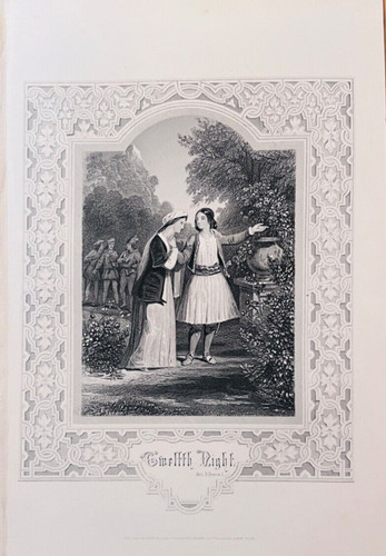 Twelfth Night - Shakespeare Print - Antique Steel Engraving 1880s
