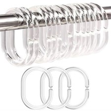 24 PCS Shower Curtain Rings, Plastic Clear Shower Curtain Hooks, C-Shaped Rin...