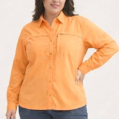 L.L.Bean Fishing Shirt Womens XL Peach Excellent Vented Back Roll Tab Hiking