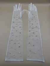 White Bridal Opera Gloves Long Sheer Pearl Rhinestone Wedding Gloves 21
